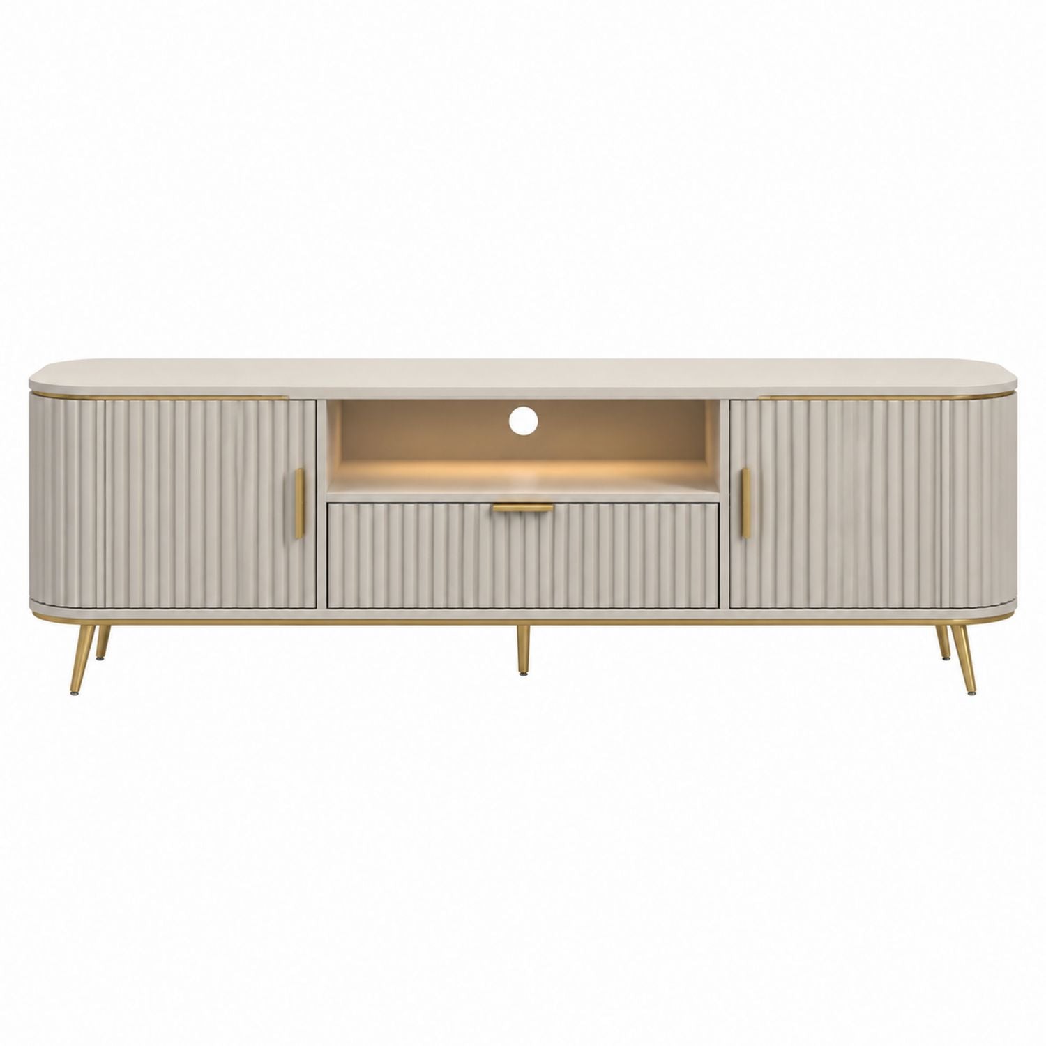 Modern Wooden TV Stand with Metal Legs Beige 180cm