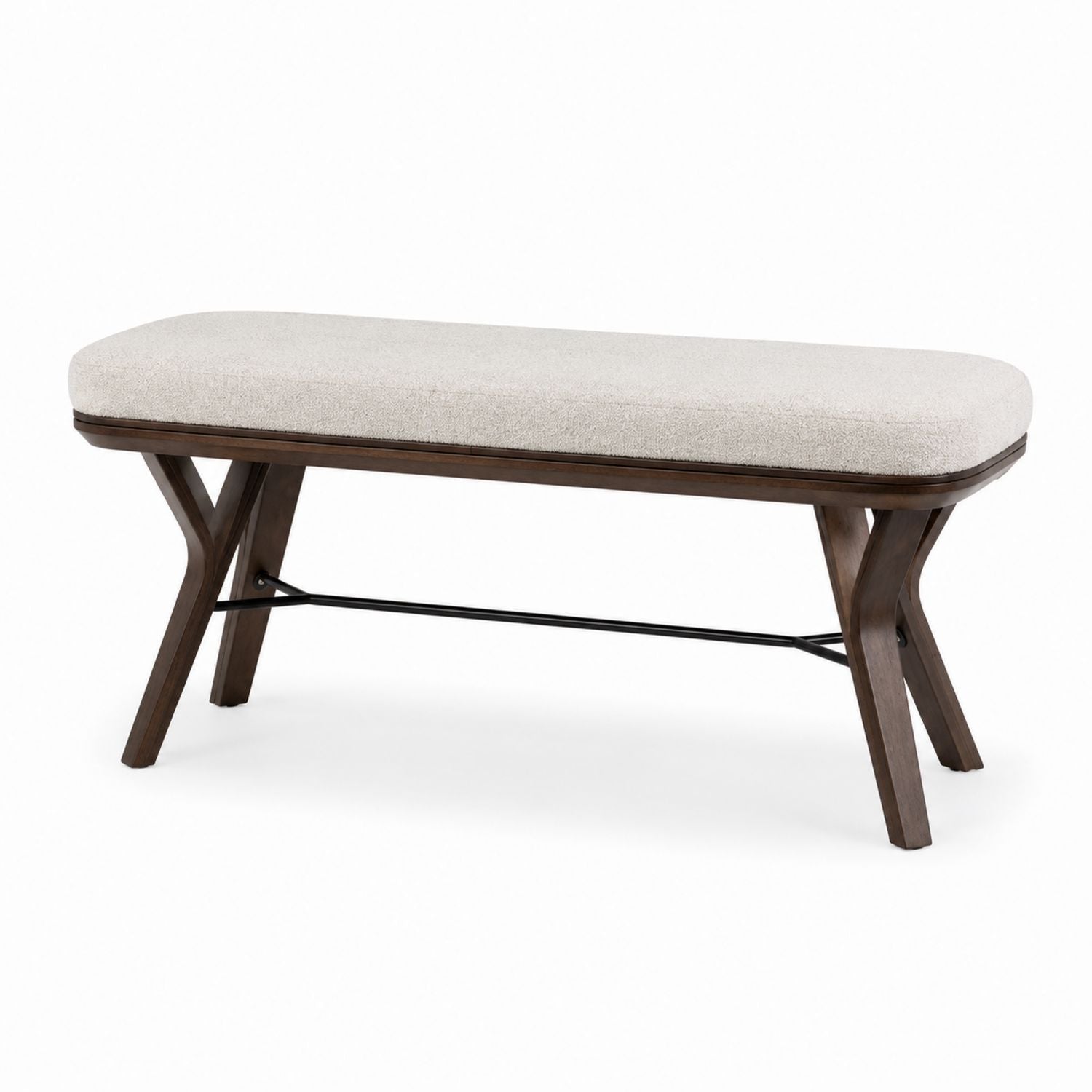 Wood Frame Beige Upholstered Bench