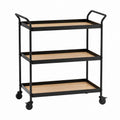 3-Tier Metal and Wood Bar Cart with Wheels Black