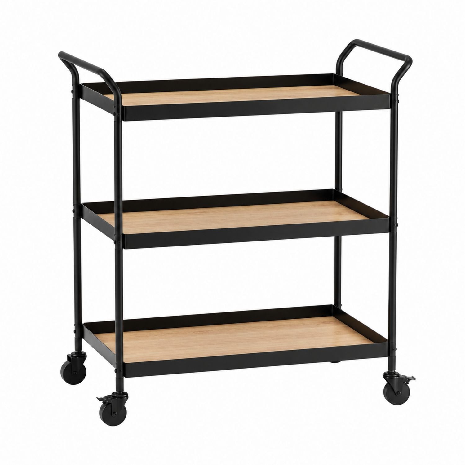 3-Tier Metal and Wood Bar Cart with Wheels Black