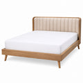 Upholstered Platform Bed Solid Wood Frame Beige Queen Size