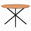 Round Oak Veneer Dining Table with Black Metal Legs