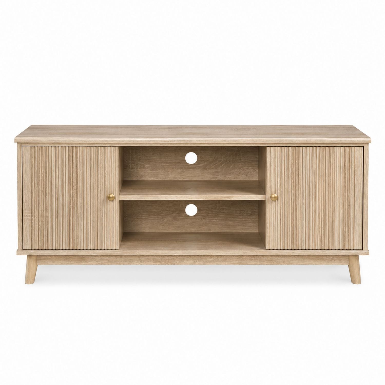 Wood TV Stand with Shelves and Cabinets 140cm