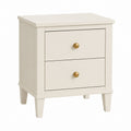 Two-Drawer White MDF Nightstand with Brass Handles