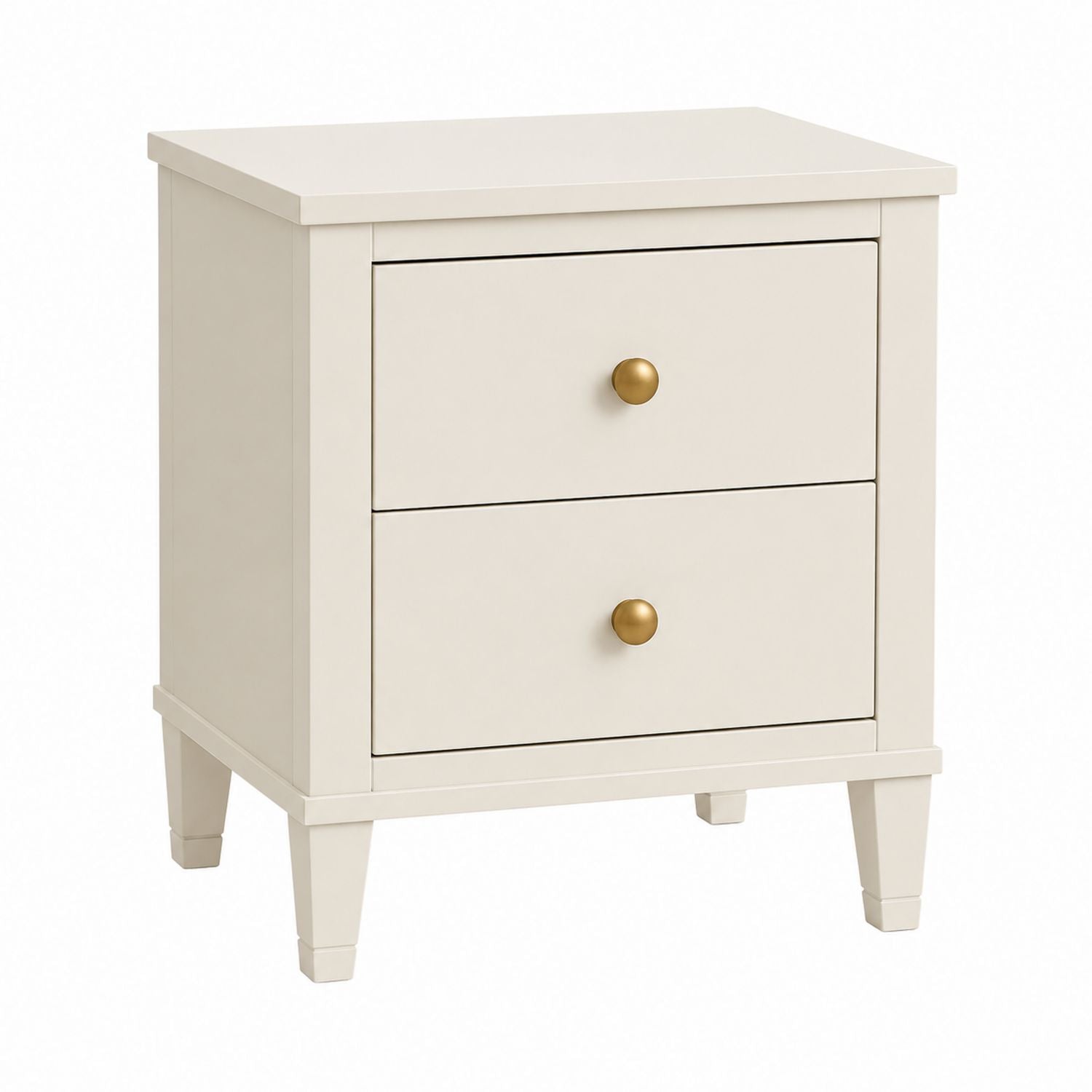 Two-Drawer White MDF Nightstand with Brass Handles
