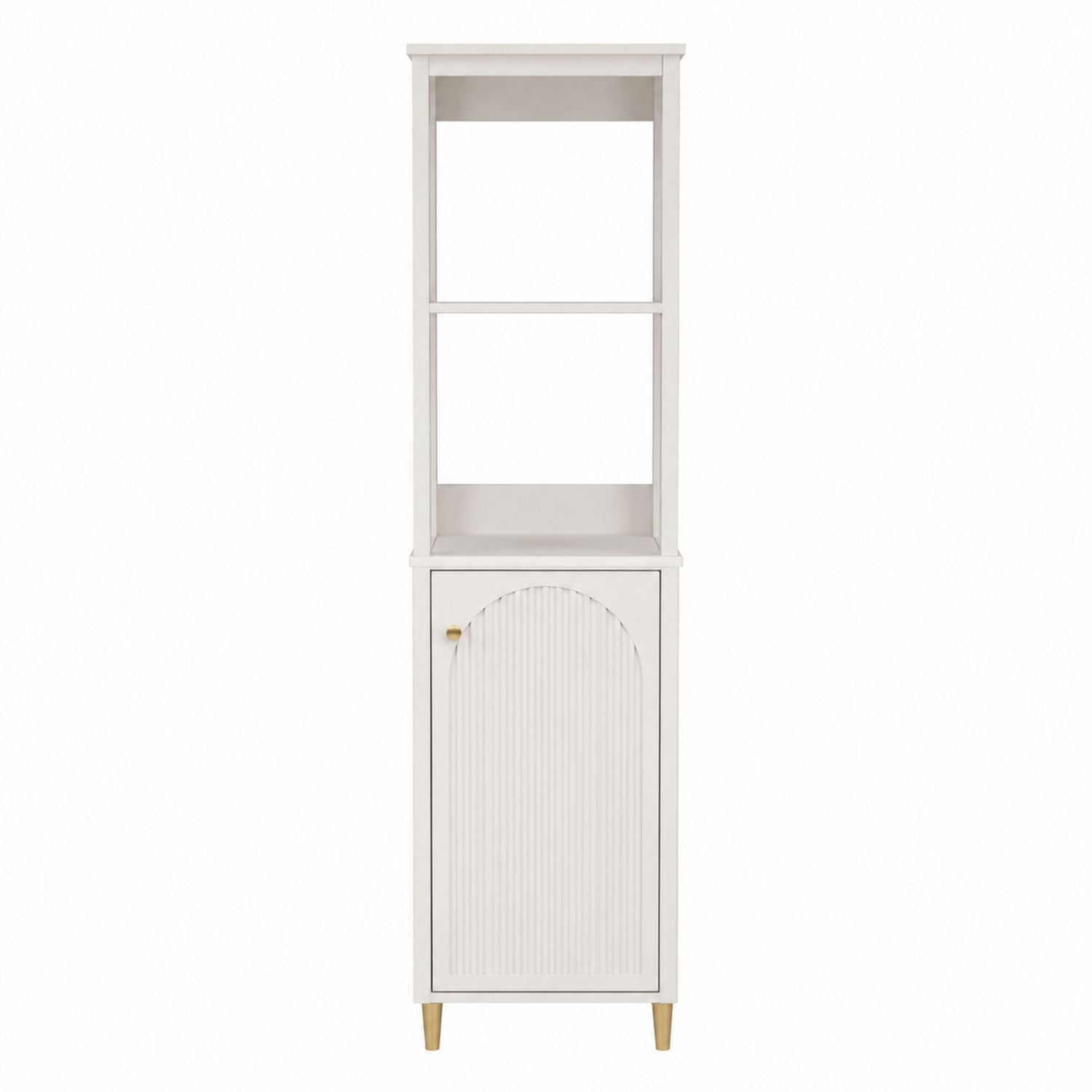 White MDF and Metal Tall Storage Cabinet with Shelves and Door