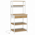 Metal and Wood Baker's Rack with Drawer White/Natural 4-Tier