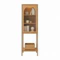 Oak Display Cabinet with Tempered Glass Door and Shelf 180cm Tall