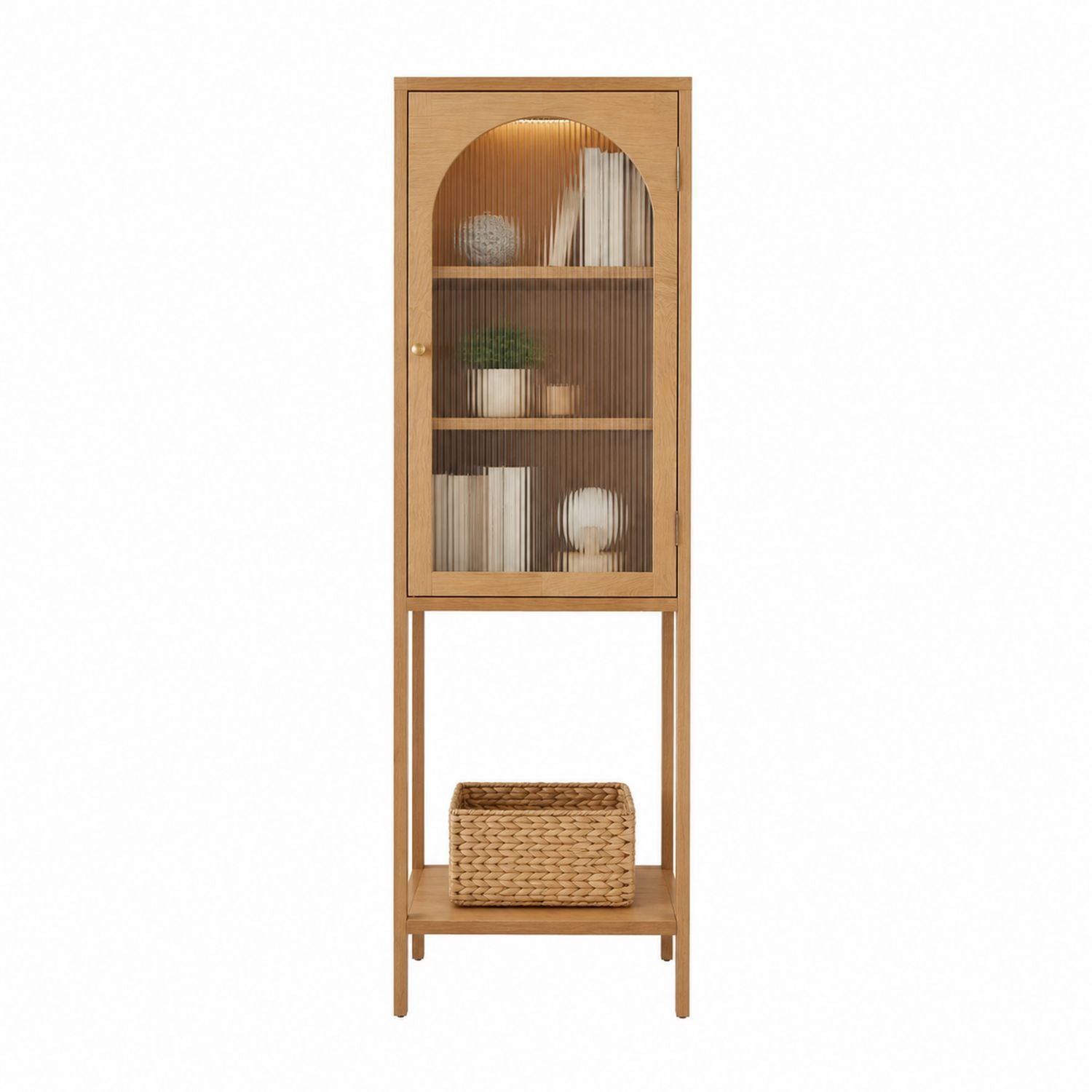 Oak Display Cabinet with Tempered Glass Door and Shelf 180cm Tall