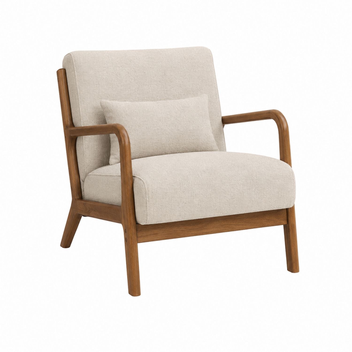 Living Room Chair Solid Wood Frame Beige Fabric Upholstery 31.5in x 29.5in x 33.5in