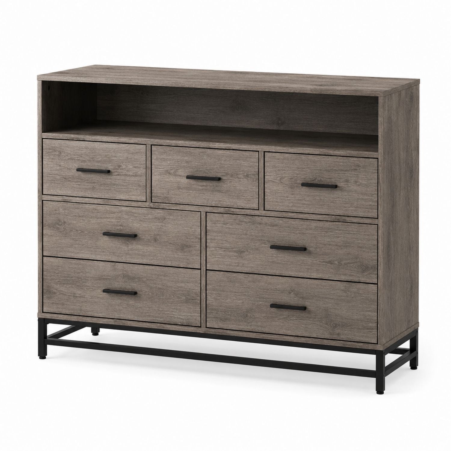 Wooden Dresser Chest with Metal Legs Gray 7-Drawers 120cm x 40cm x 90cm