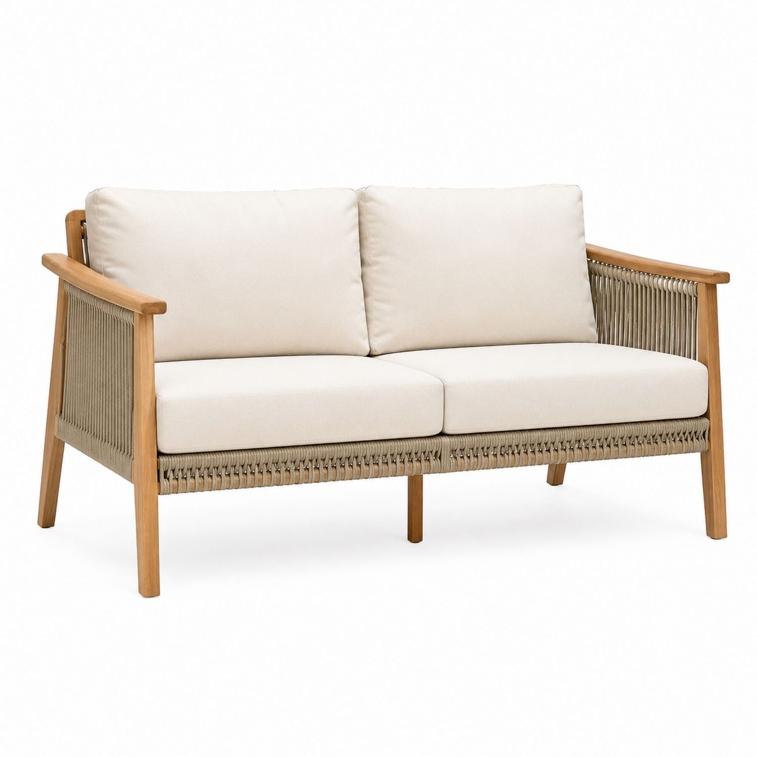Outdoor Sofa Teak Wood Polyester Cushions Two-Seater