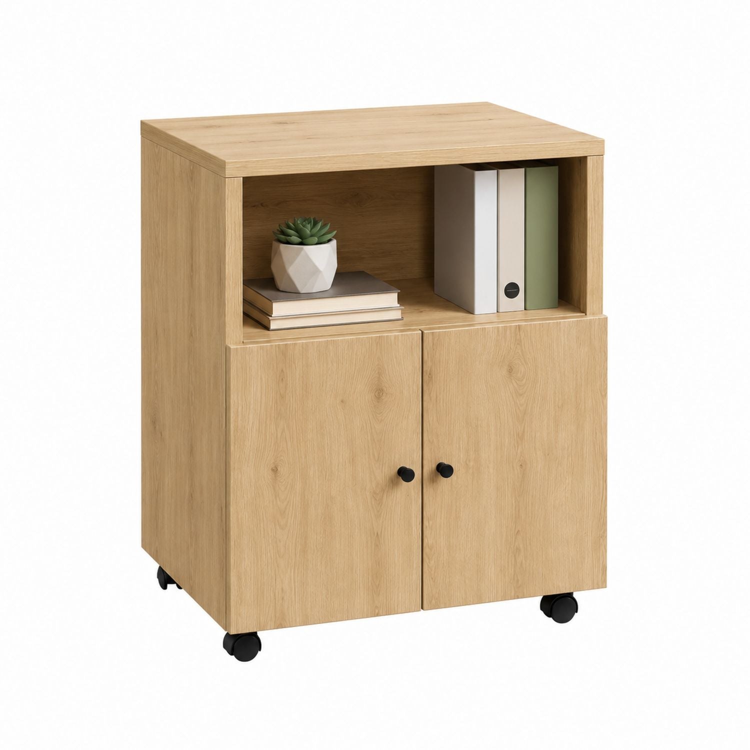 Wood Mobile Storage Cabinet with Wheels 60x40x80 cm