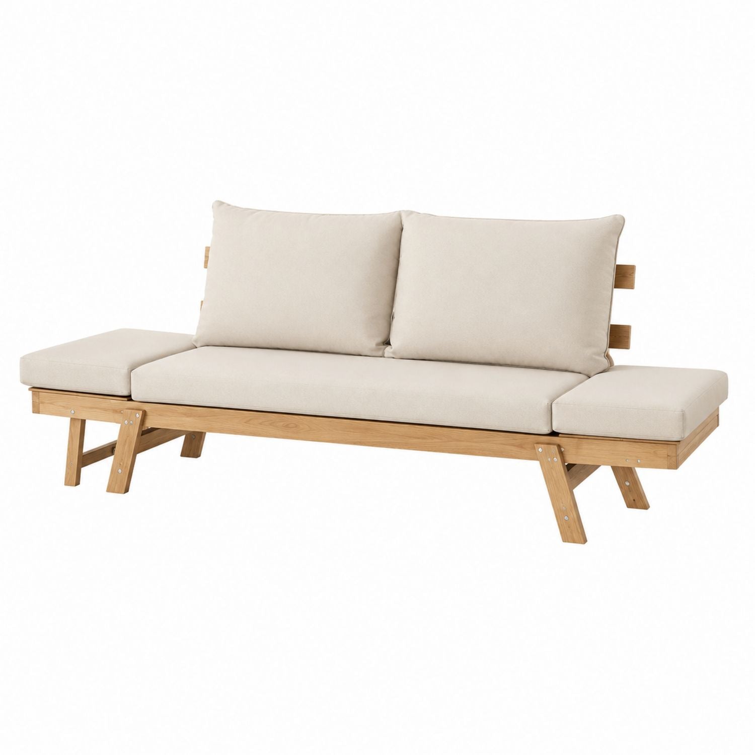 Outdoor Acacia Wood Frame Daybed with Beige Cushions