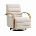 Fabric Swivel Recliner Chair with Wooden Armrests Beige