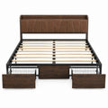 Queen Platform Bed with Storage Drawers Faux Leather Metal Frame