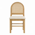 Oak Dining Chair with Rattan Backrest and Beige Upholstered Seat