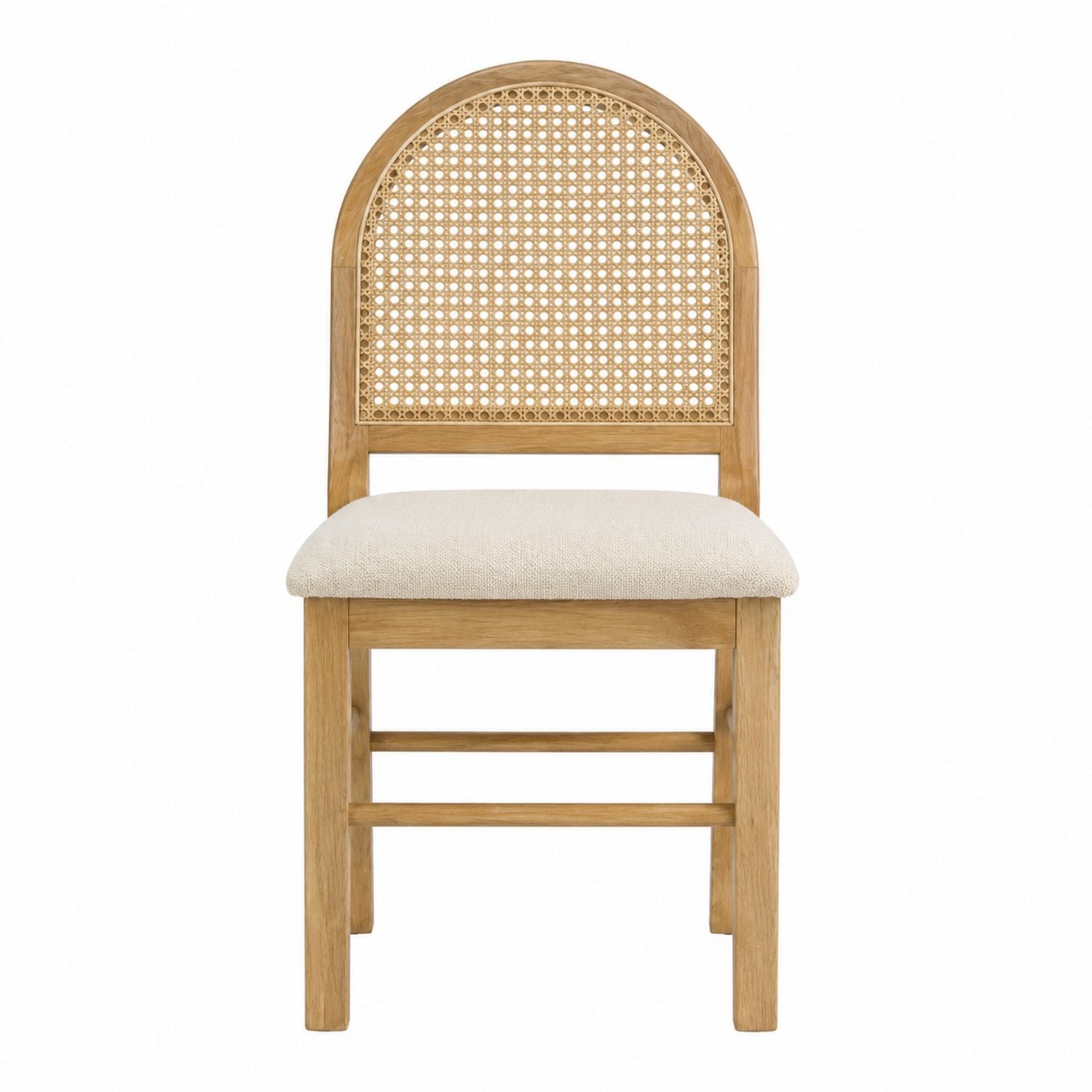 Oak Dining Chair with Rattan Backrest and Beige Upholstered Seat