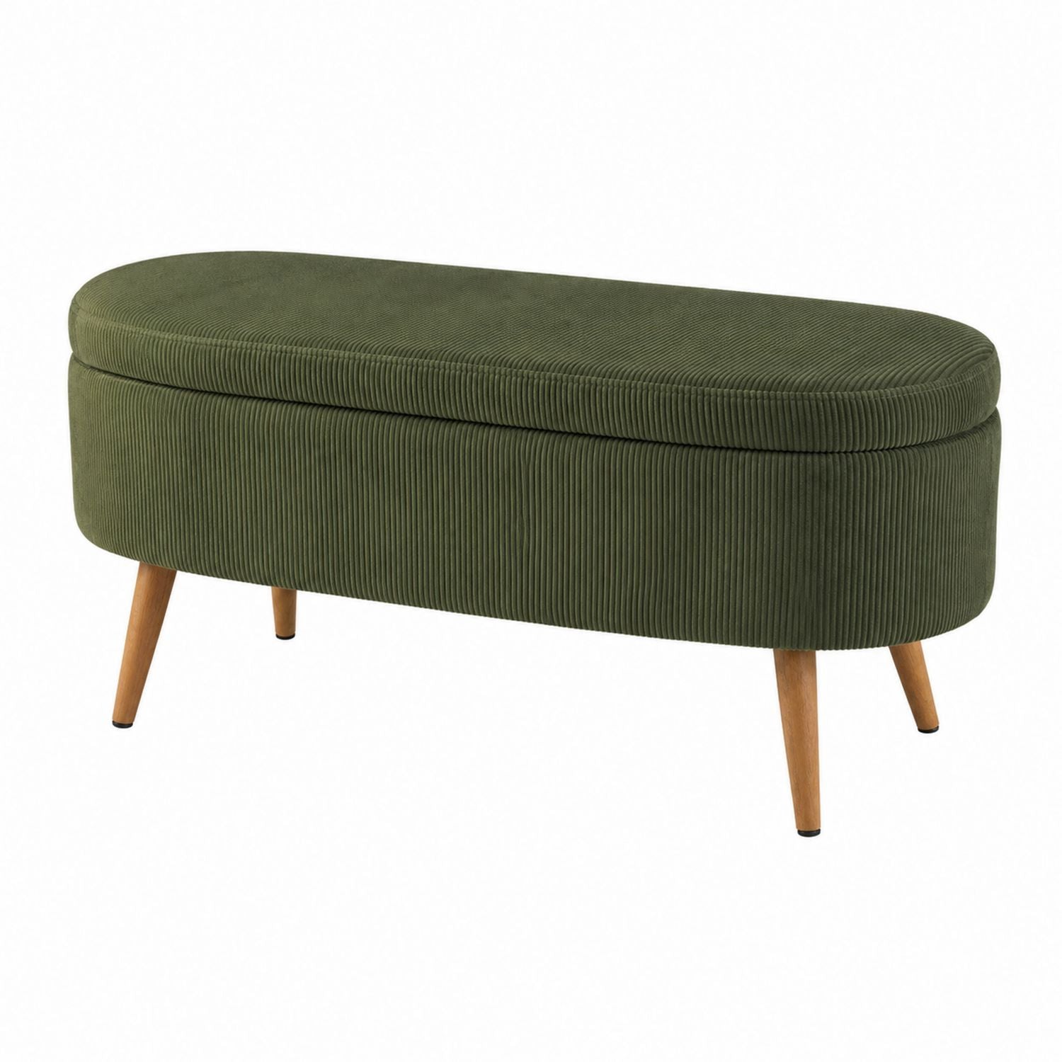 Oval Corduroy Fabric Storage Bench with Wooden Legs Green 120cm