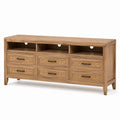 Wood and Rattan TV Stand with 6 Drawers and Shelves 60 Inch