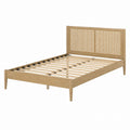 Wooden Bed Frame with Rattan Headboard, Queen Size
