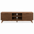 Wood TV Stand with Slatted Doors and Shelves 150cm Brown