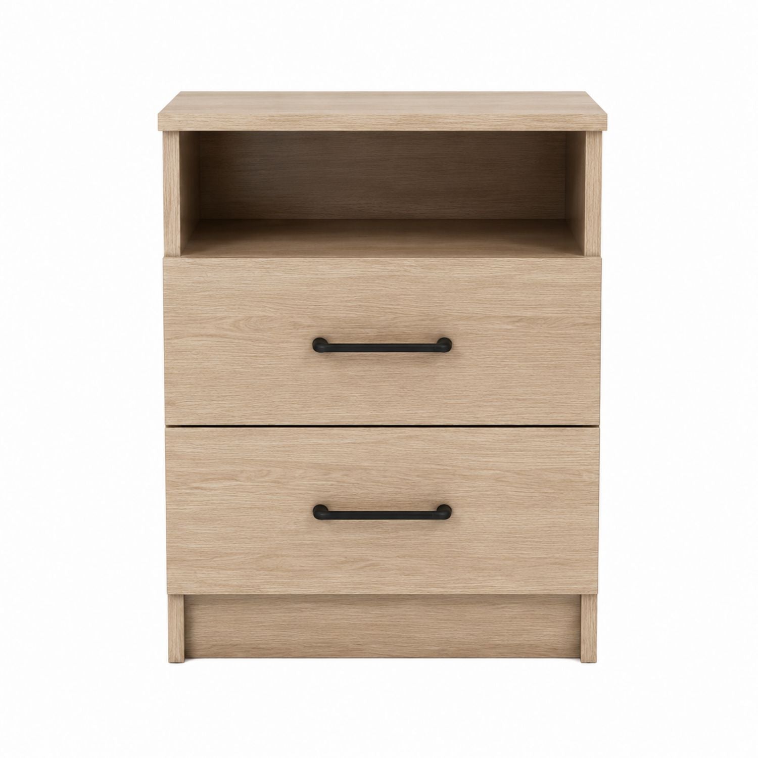 Engineered Wood Nightstand with Open Shelf and Two Drawers 68cm High