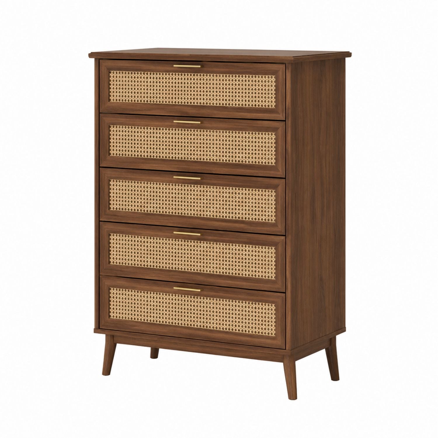 5-Drawer Wood Chest with Rattan Front in Brown