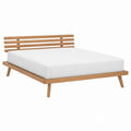 Wood Platform Bed with Slatted Headboard Oak Finish Queen Size