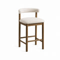 Bar Stool with Oak Wood and Beige Upholstery
