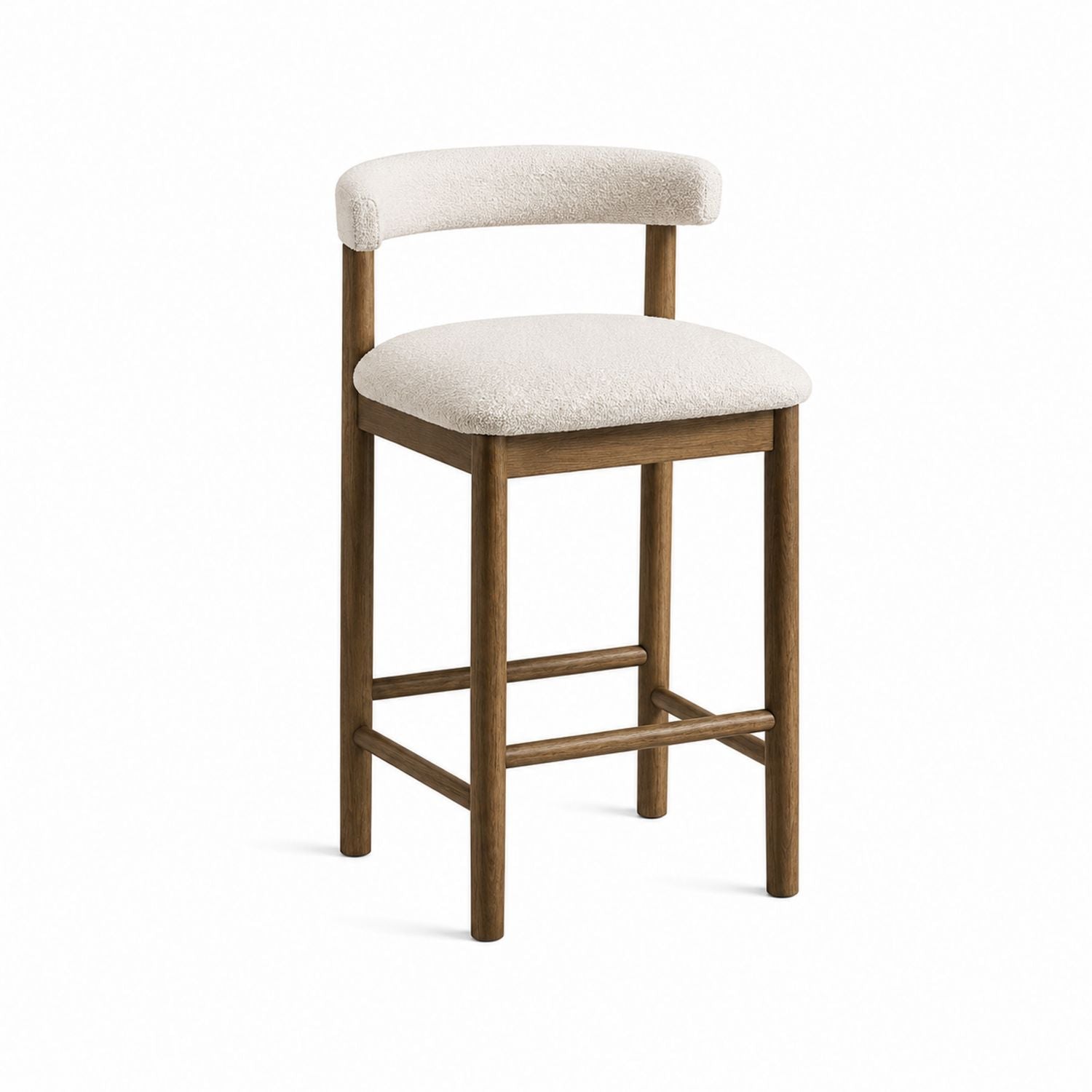 Bar Stool with Oak Wood and Beige Upholstery