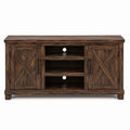 Wood TV Stand with Two Cabinets and Shelves Brown 150 cm