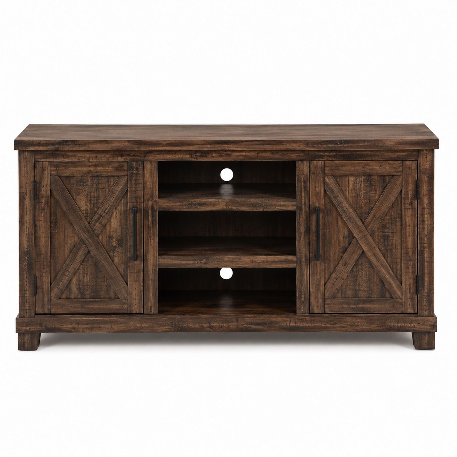 Wood TV Stand with Two Cabinets and Shelves Brown 150 cm