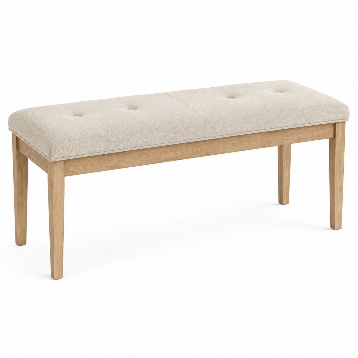 Oak Upholstered Bench Linen Fabric Beige 120cm