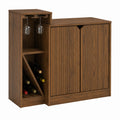 Oak Wooden Bar Cabinet with Wine Storage and Glass Rack